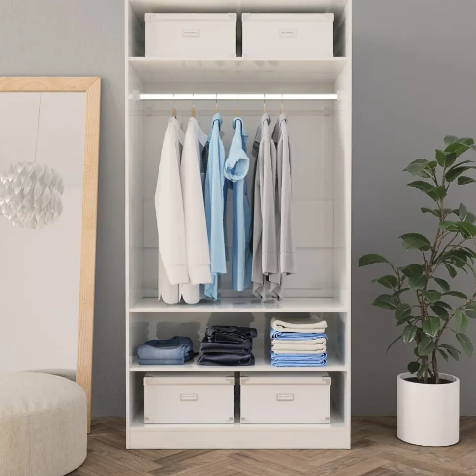 Vaatekaappi korkeakiilto valkoinen 100cm lastulevy