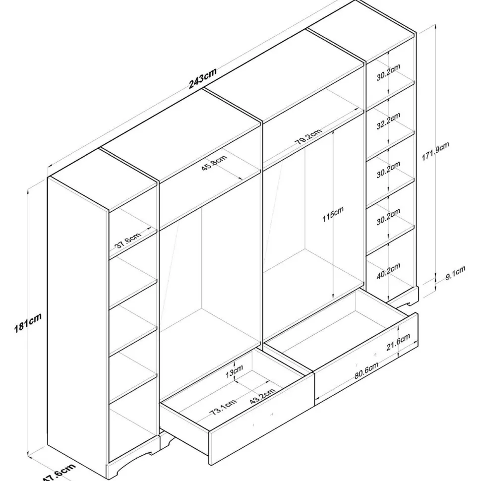 Vaatekaappi Linento Furniture F4-498, leveys 243cm