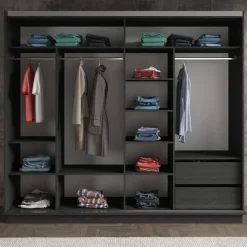Vaatekaappi liukuovilla Linento Furniture FRN-9022, musta/atlassetri