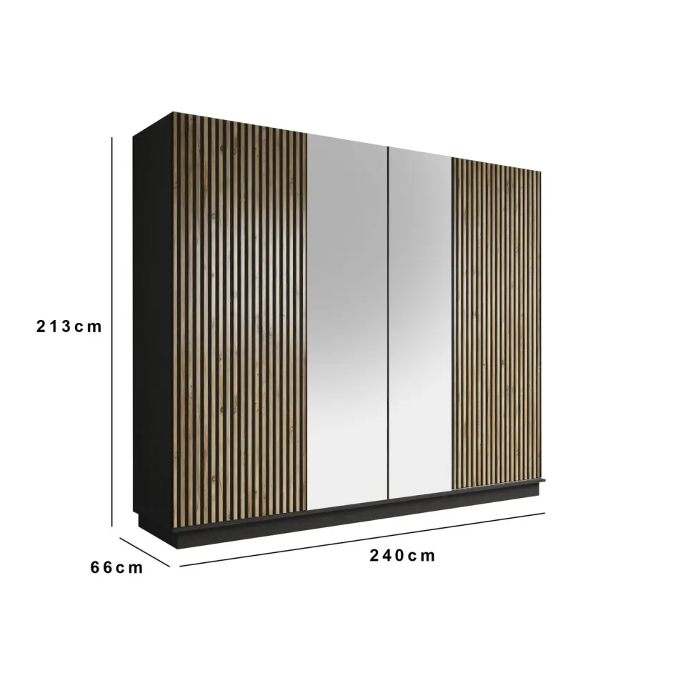 Vaatekaappi liukuovilla Linento Furniture FRN-9022, musta/atlassetri