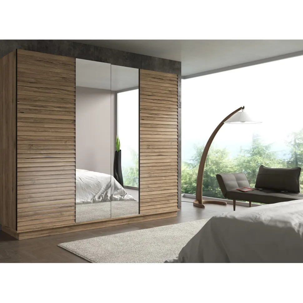 Vaatekaappi liukuovilla Linento Furniture FRN-7003, pähkinäpuu