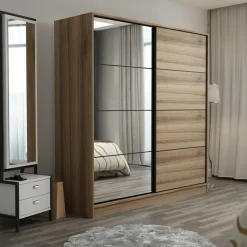 Vaatekaappi liukuovilla Linento Furniture Kale-3174, 180x190cm, ruskea