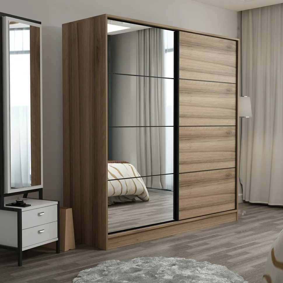 Vaatekaappi liukuovilla Linento Furniture Kale-3174, 180x190cm, ruskea