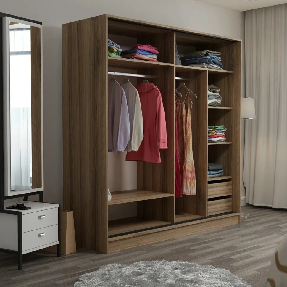 Vaatekaappi liukuovilla Linento Furniture Kale-3174, 180x190cm, ruskea