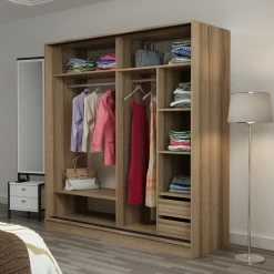 Vaatekaappi liukuovilla Linento Furniture Kale-3174, 180x190cm, ruskea