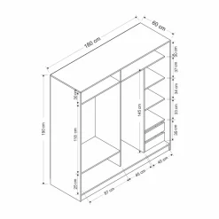 Vaatekaappi liukuovilla Linento Furniture Kale-3174, 180x190cm, ruskea