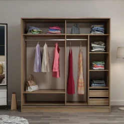 Vaatekaappi liukuovilla Linento Furniture Kale 8355 210x180cm ruskea/savu