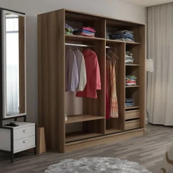 Vaatekaappi liukuovilla Linento Furniture Kale 8355 210x180cm ruskea/savu