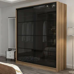 Vaatekaappi liukuovilla Linento Furniture Kale 8355 210x180cm ruskea/savu