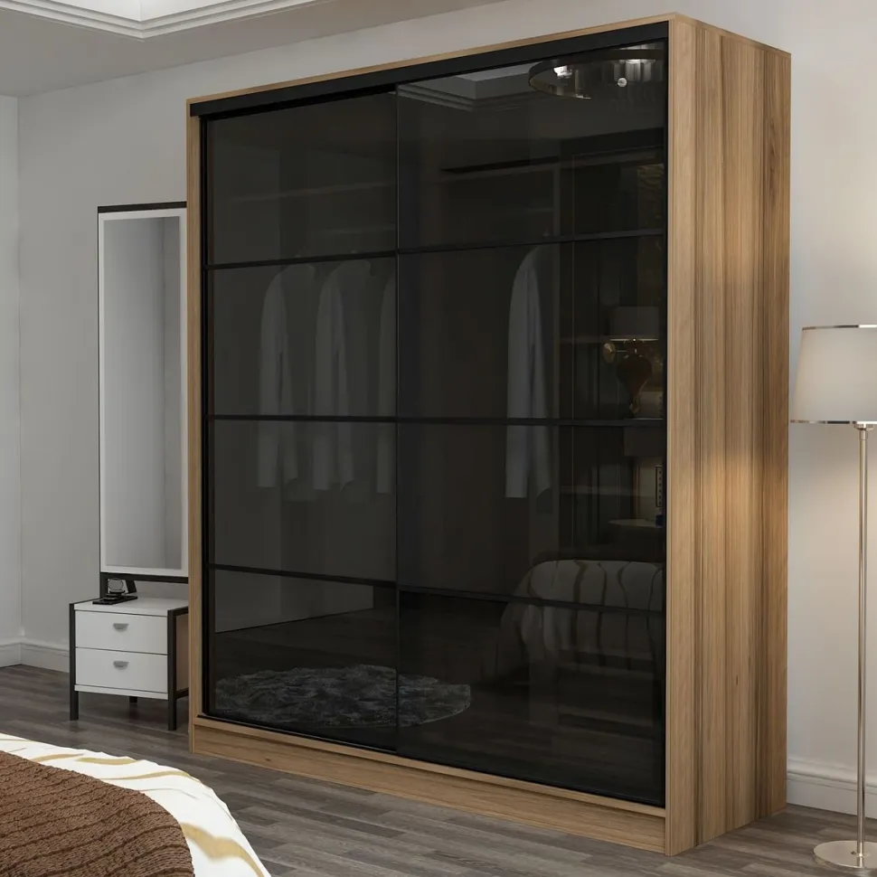 Vaatekaappi liukuovilla Linento Furniture Kale 8355 210x180cm ruskea/savu