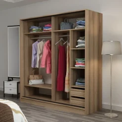 Vaatekaappi liukuovilla Linento Furniture Kale 8355 210x180cm ruskea/savu