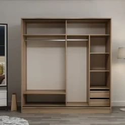 Vaatekaappi liukuovilla Linento Furniture Kale 8355 210x180cm ruskea/savu