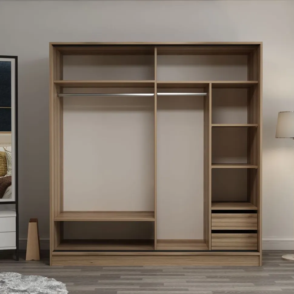 Vaatekaappi liukuovilla Linento Furniture Kale 8355 210x180cm ruskea/savu