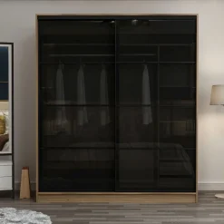 Vaatekaappi liukuovilla Linento Furniture Kale 8355 210x180cm ruskea/savu