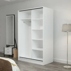 Vaatekaappi liukuovilla Linento Furniture Kale 2307 190x120cm valkoinen