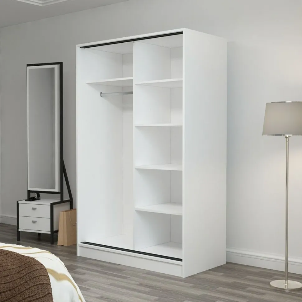 Vaatekaappi liukuovilla Linento Furniture Kale 2307 190x120cm valkoinen