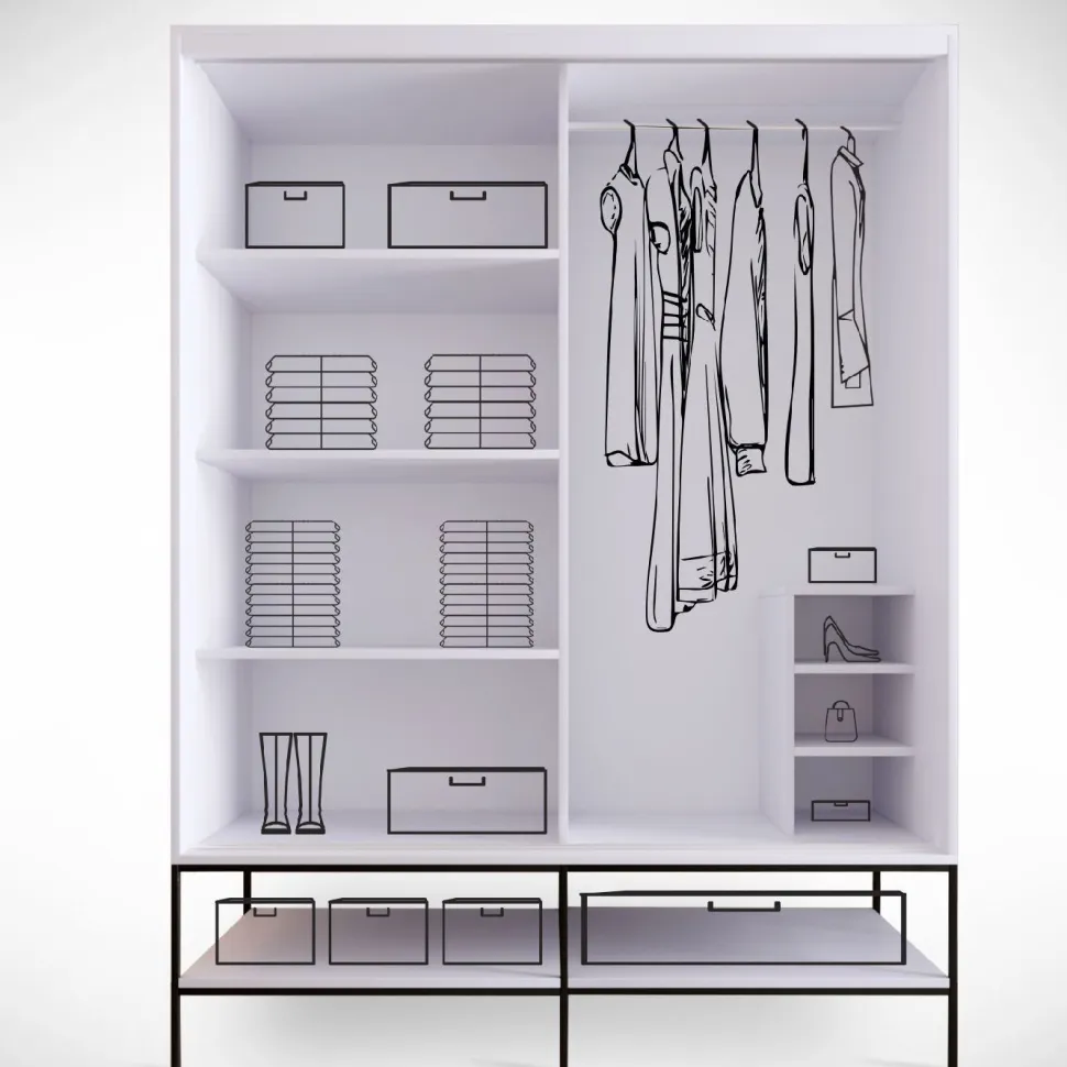 Vaatekaappi liukuovilla Linento Furniture Martin, 150cm, valkoinen