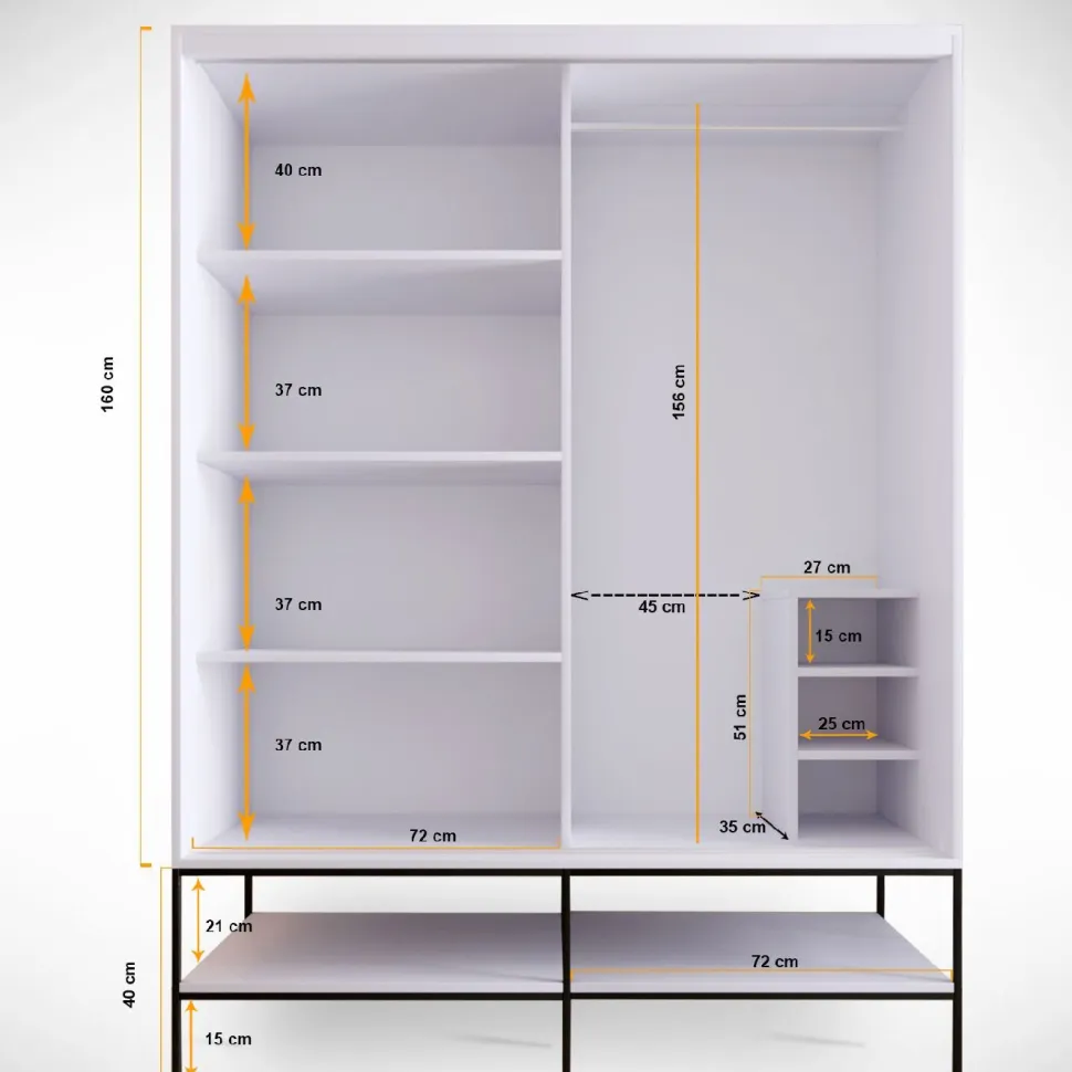 Vaatekaappi liukuovilla Linento Furniture Martin, 150cm, valkoinen