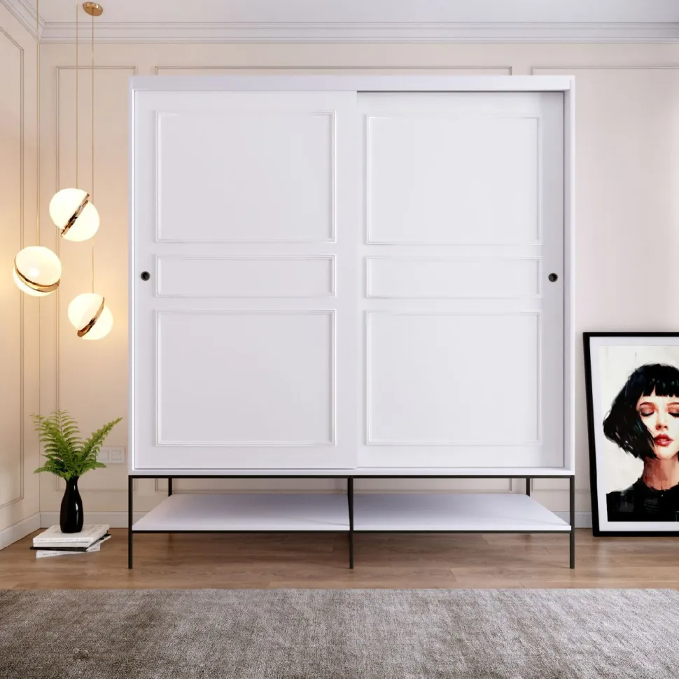 Vaatekaappi liukuovilla Linento Furniture Martin, 190cm, valkoinen