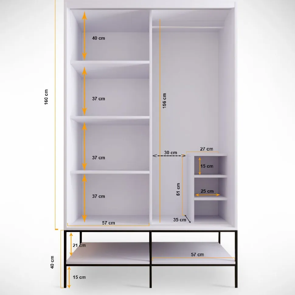 Vaatekaappi liukuovilla Linento Furniture Martin, 120cm, valkoinen