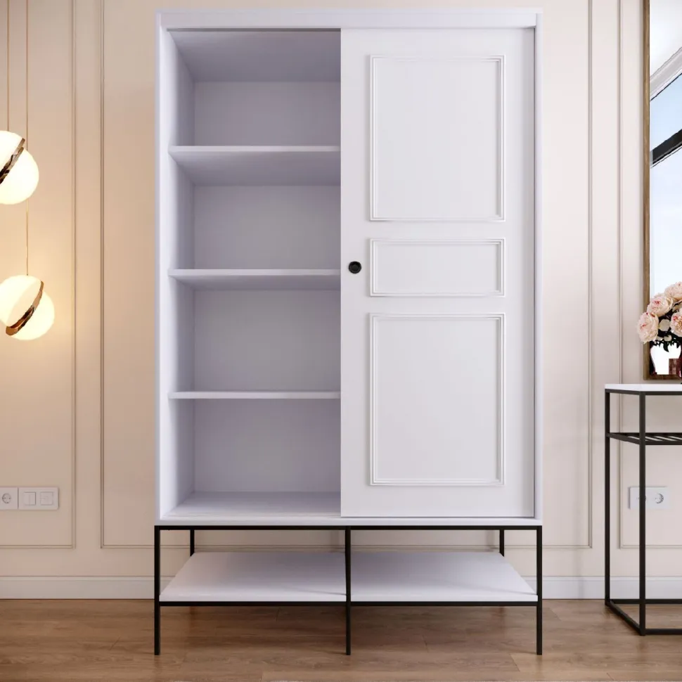 Vaatekaappi liukuovilla Linento Furniture Martin, 120cm, valkoinen