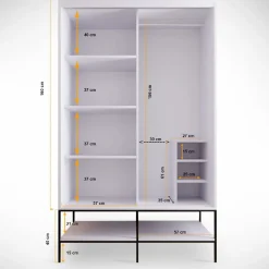 Vaatekaappi liukuovilla Linento Furniture Martin, 120cm, valkoinen marmori/kulta