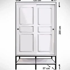 Vaatekaappi liukuovilla Linento Furniture Martin, 120cm, valkoinen marmori/kulta