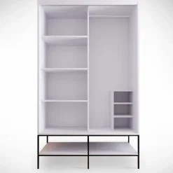 Vaatekaappi liukuovilla Linento Furniture Martin, 120cm, valkoinen marmori/kulta