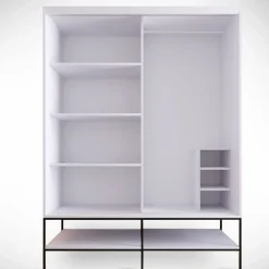 Vaatekaappi liukuovilla Linento Furniture Martin, 150cm, valkoinen marmori/kulta