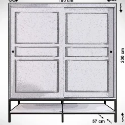 Vaatekaappi liukuovilla Linento Furniture Martin, 190cm, valkoinen marmori/kulta