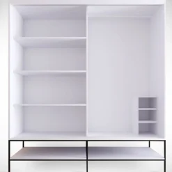 Vaatekaappi liukuovilla Linento Furniture Martin, 190cm, valkoinen marmori/kulta