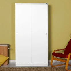 Vaatekaappi liukuovilla Linento Furniture Swd-402-Bb-2, leveys 94cm, korkeus 182cm, valkoinen