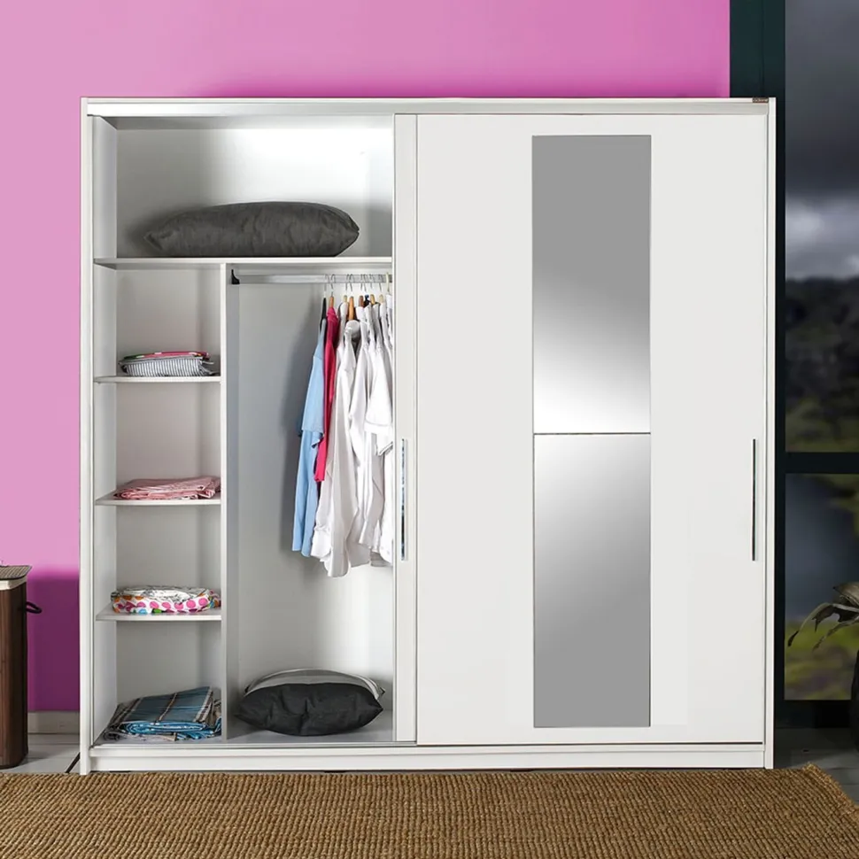 Vaatekaappi liukuovilla Linento Furniture Swd-720-Bb-3, leveys 210cm, korkeus 207cm, valkoinen