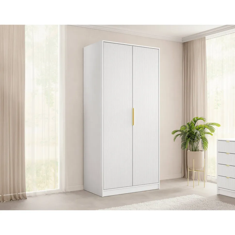 Vaatekaappi Nomla 2D TIRENO, saranaovet, 102x216cm, valkoinen