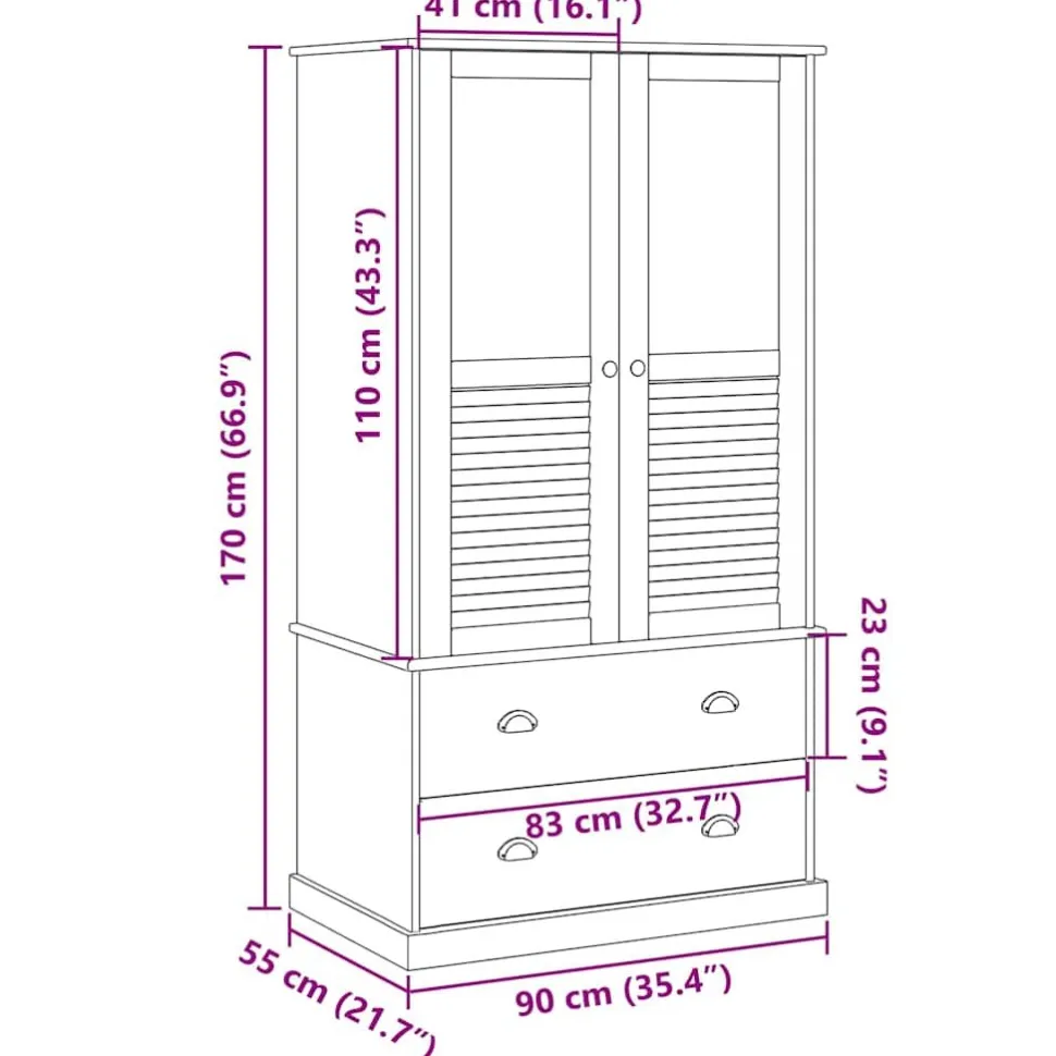 Vaatekaappi VIGO harmaa 90x55x170 cm täysi mänty (53165)