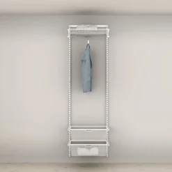 Vaatesäilytysratkaisu Elfa Classic 13, vaatetanko, lankahylly ja mesh-korit, leveys 644mm, valkoinen