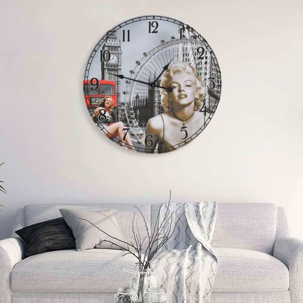 Vintagetyylinen seinäkello marilyn monroe 60 cm