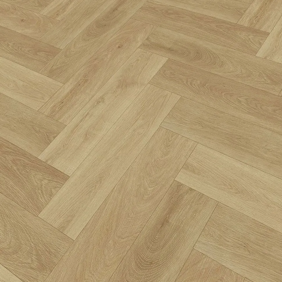 Vinyylilankku Check Floors Check One Herringbone 2074H Prenzlau Oak, vaaleanruskea, integroitu askeläänieriste