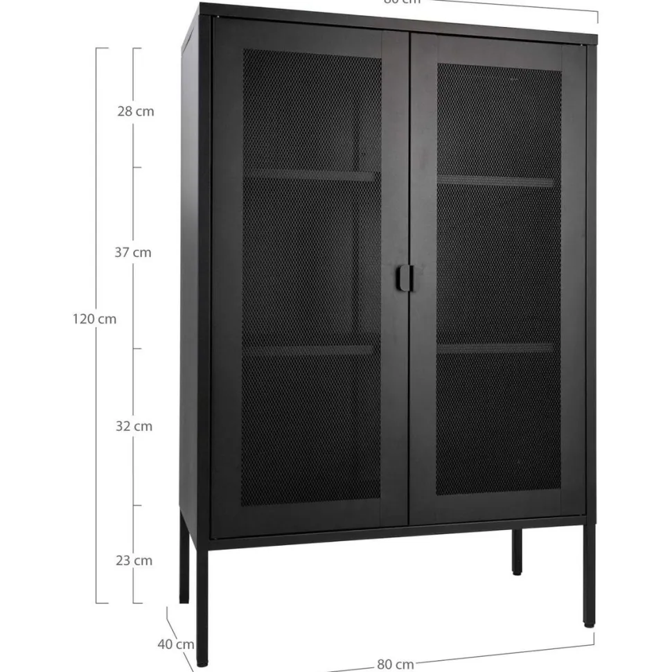 Vitriini House Nordic Melbourne, 80x40x120cm, 2 mesh-ovea, musta metalli