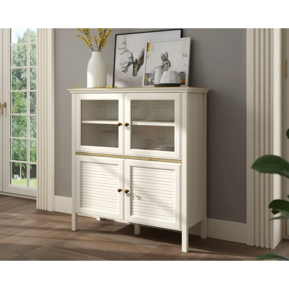 Vitriinikaappi Linento Furniture FRN-21022, 110x120cm, kerma/ruskea