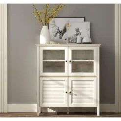 Vitriinikaappi Linento Furniture FRN-21022, 110x120cm, kerma/ruskea