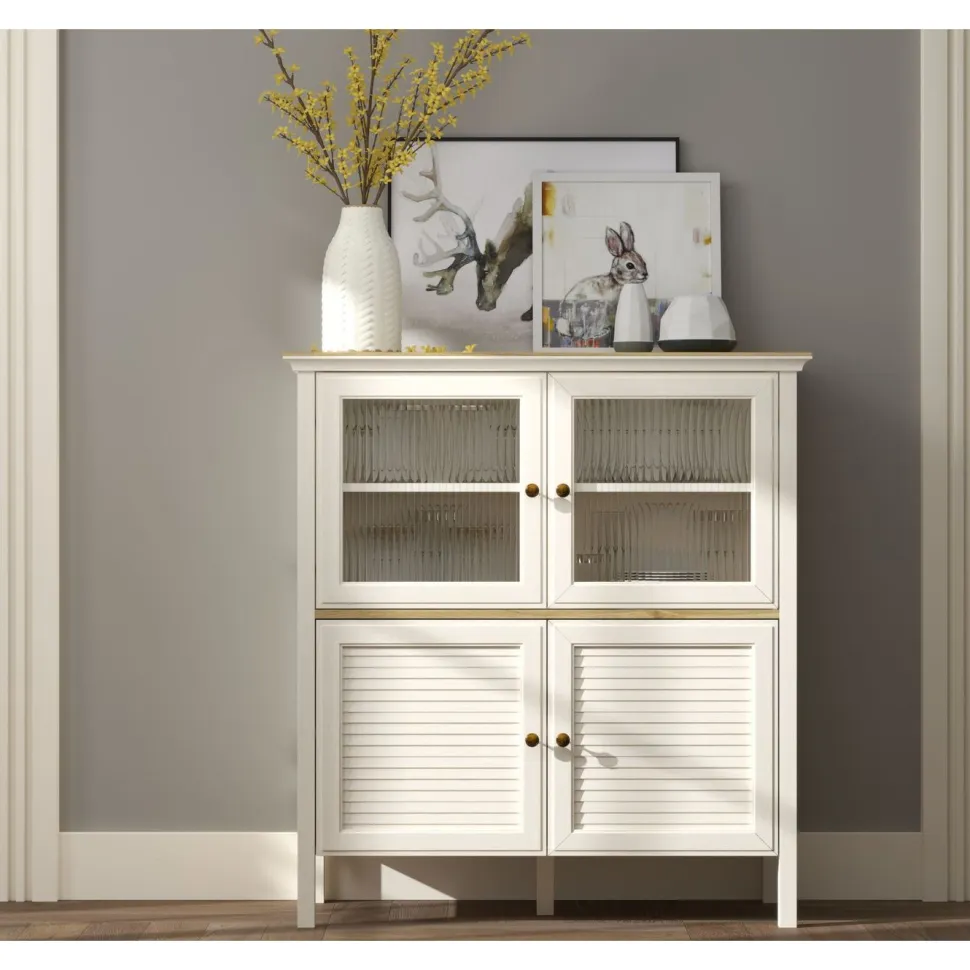 Vitriinikaappi Linento Furniture FRN-21022, 110x120cm, kerma/ruskea