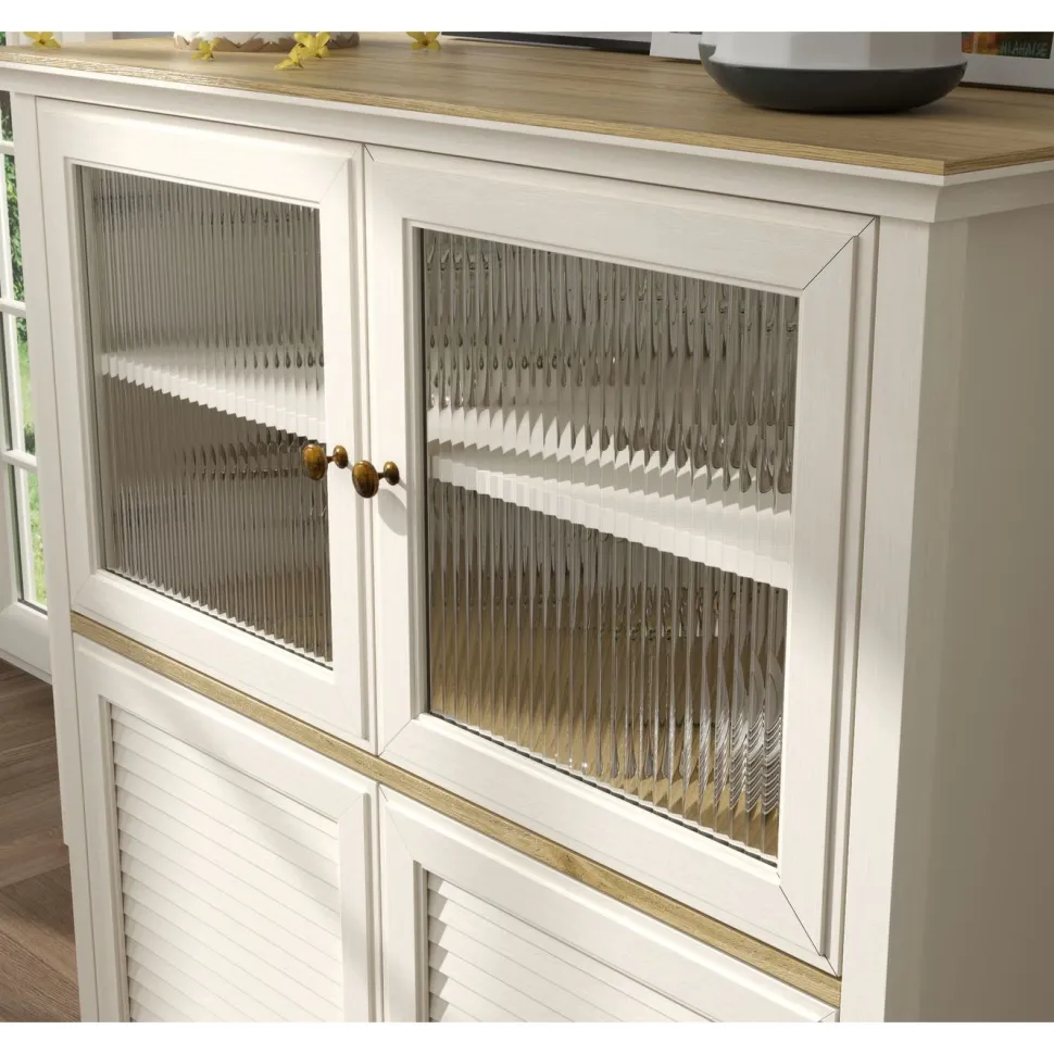 Vitriinikaappi Linento Furniture FRN-21022, 110x120cm, kerma/ruskea