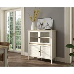 Vitriinikaappi Linento Furniture FRN-21022, 110x120cm, kerma/ruskea