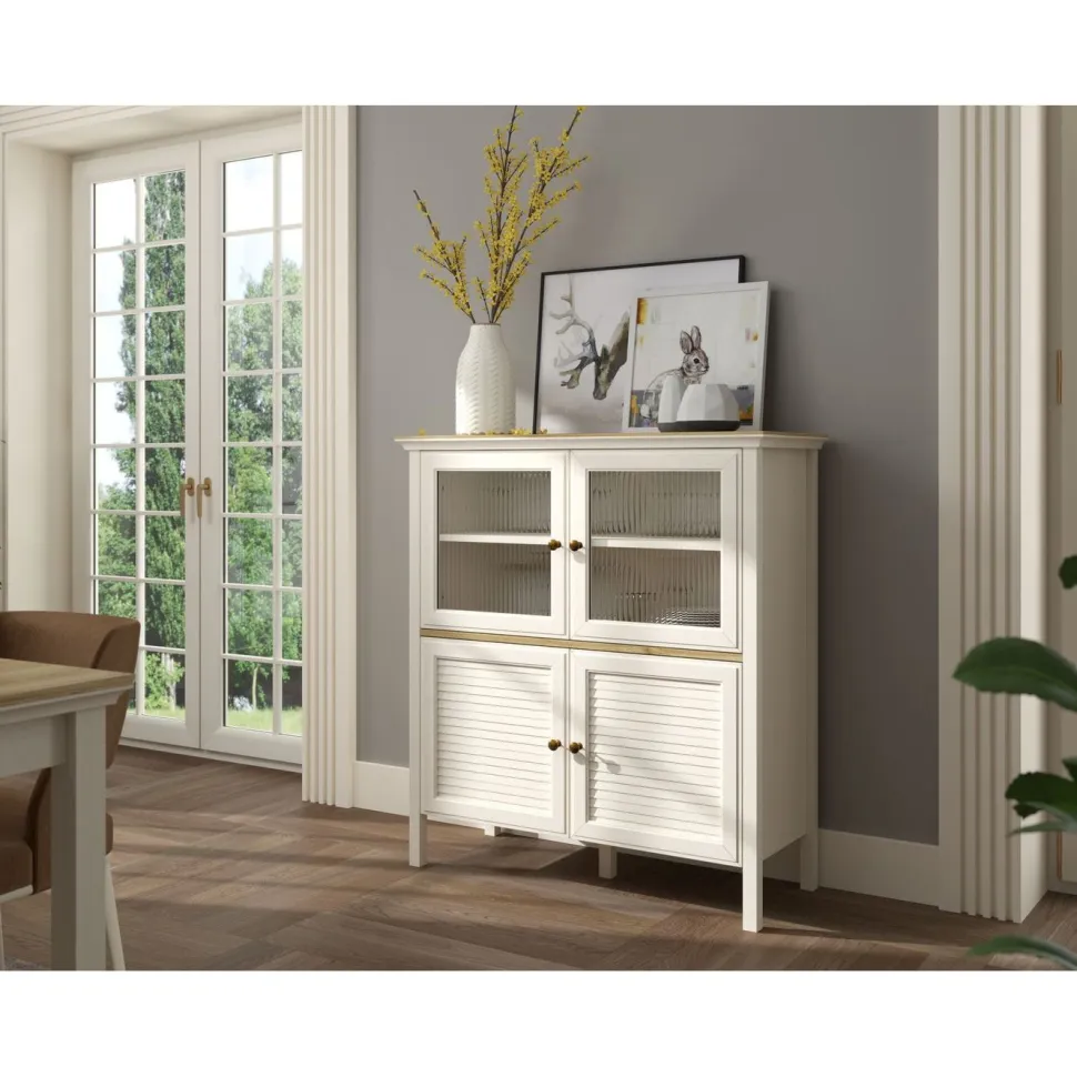 Vitriinikaappi Linento Furniture FRN-21022, 110x120cm, kerma/ruskea