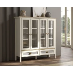 Vitriinikaappi Linento Furniture FRN-21029, 136x136cm, kerma/ruskea/harmaa