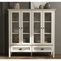 Vitriinikaappi Linento Furniture FRN-21029, 136x136cm, kerma/ruskea/harmaa