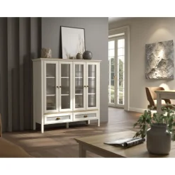 Vitriinikaappi Linento Furniture FRN-21029, 136x136cm, kerma/ruskea/harmaa