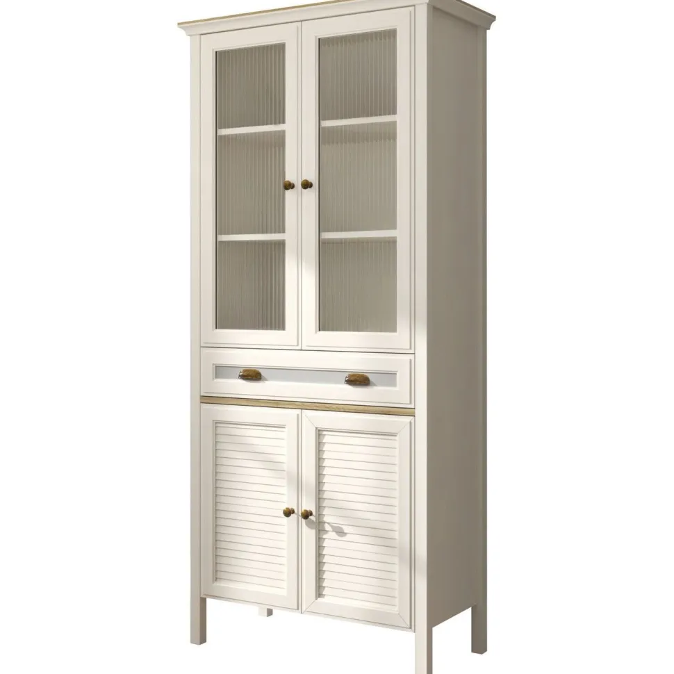 Vitriinikaappi Linento Furniture FRN-21020, 88x194cm, kerma/ruskea/harmaa