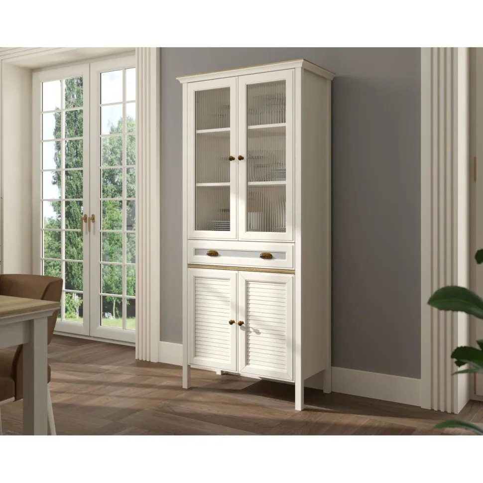 Vitriinikaappi Linento Furniture FRN-21020, 88x194cm, kerma/ruskea/harmaa